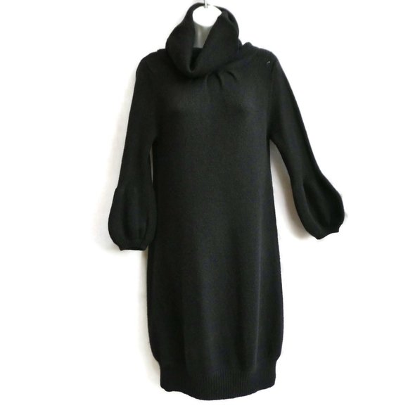 Vince x A Pea In A Pod Maternity WooL Sweater Dress Black Knit Cowl Flounce Slv - Picture 2 of 8